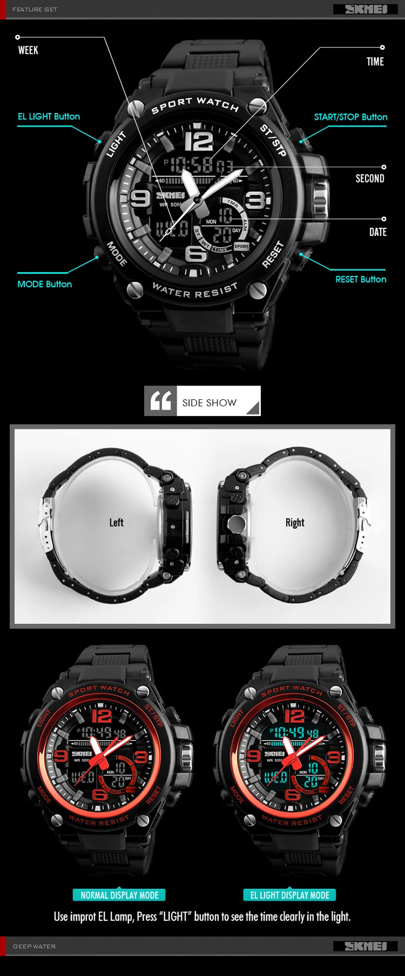 Skmei Роскошные Брендовые мужские спортивные часы для дайвинга 50 м цифровые светодиодные армейские часы мужские повседневные электронные наручные часы Relojes