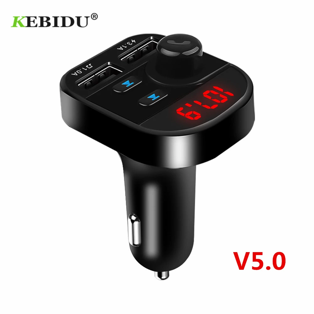 

KEBIDU 12V 24V Bluetooth 5.0 Car Kit 4.1A Dual USB Phone Charger Power Adapter LCD Digital Voltage Display AUX FM Transmitter
