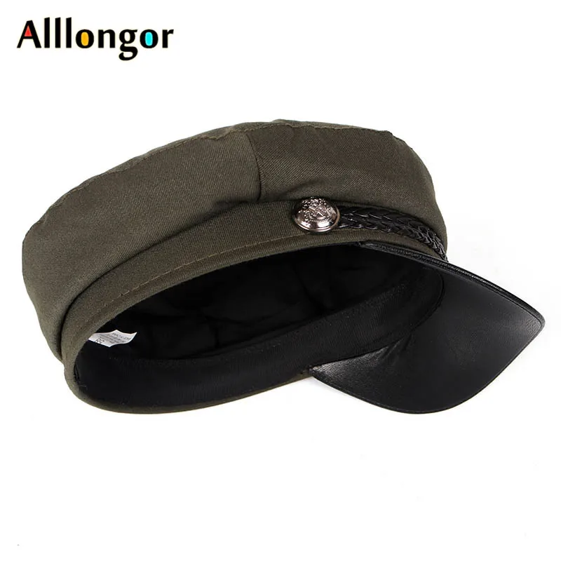 Leather Visor Autumn Cap Military Hats Women newsboy Berets Caps For Women black pink navy Boina Mujer military cap