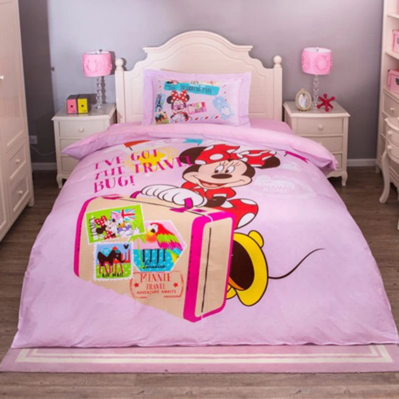 Us 48 59 43 Off Disney Kids Bedding Minnie Mouse Bedding Set 100 Cotton Cartoon Duvet Cover Sheet Set Single Queen Size In Bedding Sets From Home