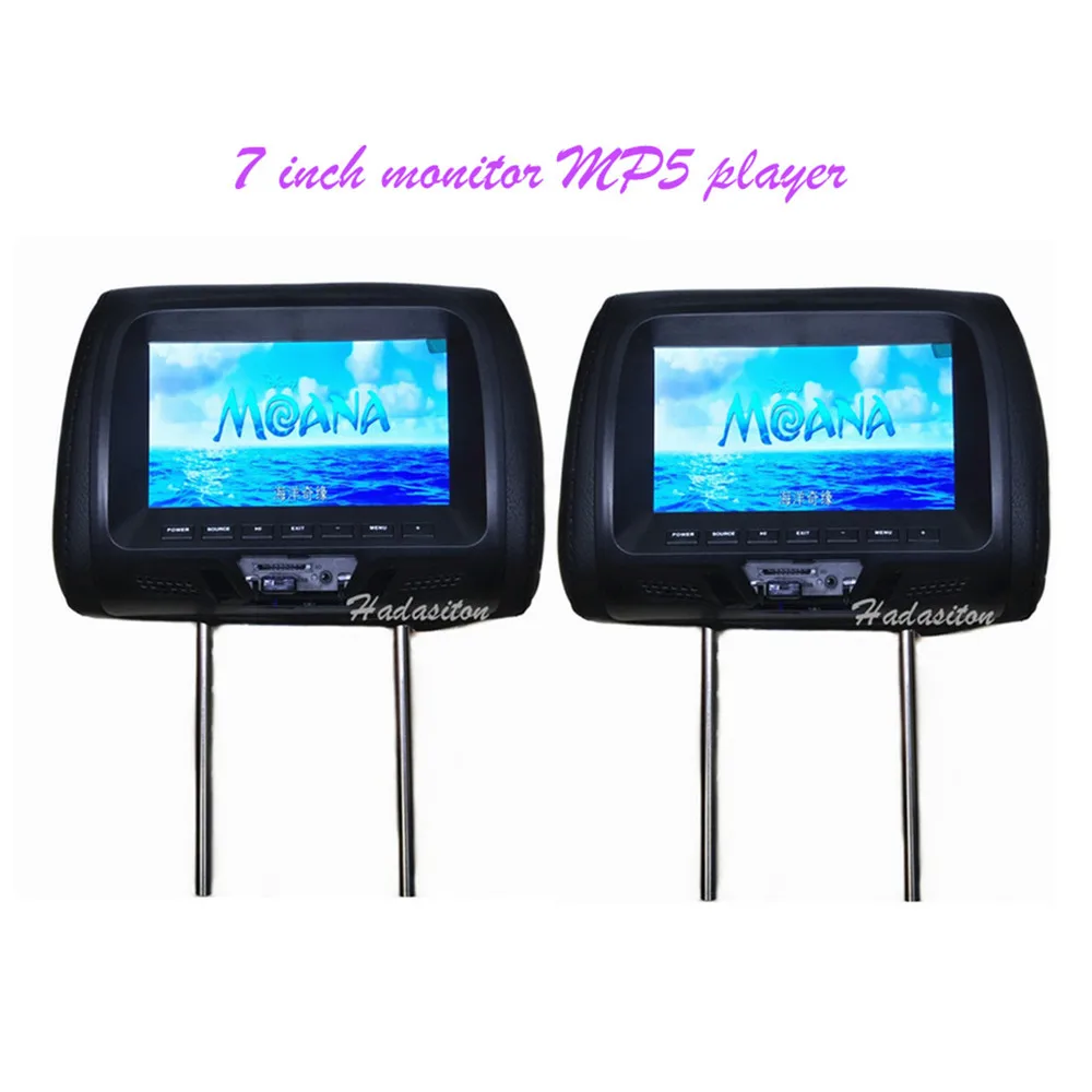 2pcs Universal 7" screen Car Headrest monitor MP4 MP5 player Support AV/USB/SD input/FM function/built-in Speaker/Headphone