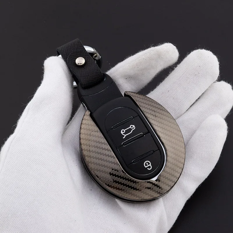 

Plating Metal Car Key Cover Carbon Fiber Printed Auto Key Shell for Mini Cooper F54 F55 F56 F60 with Key Ring