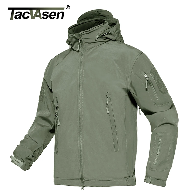 tacvasen men's waterproof softshell fleece jacket with foldaway hood