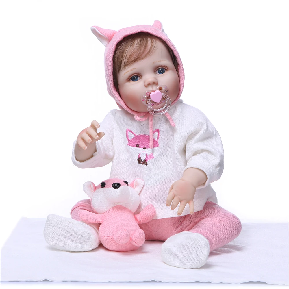 

Bebe doll Reborn full silicone reborn baby girl doll with Fox clothing newborn babies alive doll bebe gift rebon 57CM NPK dolls