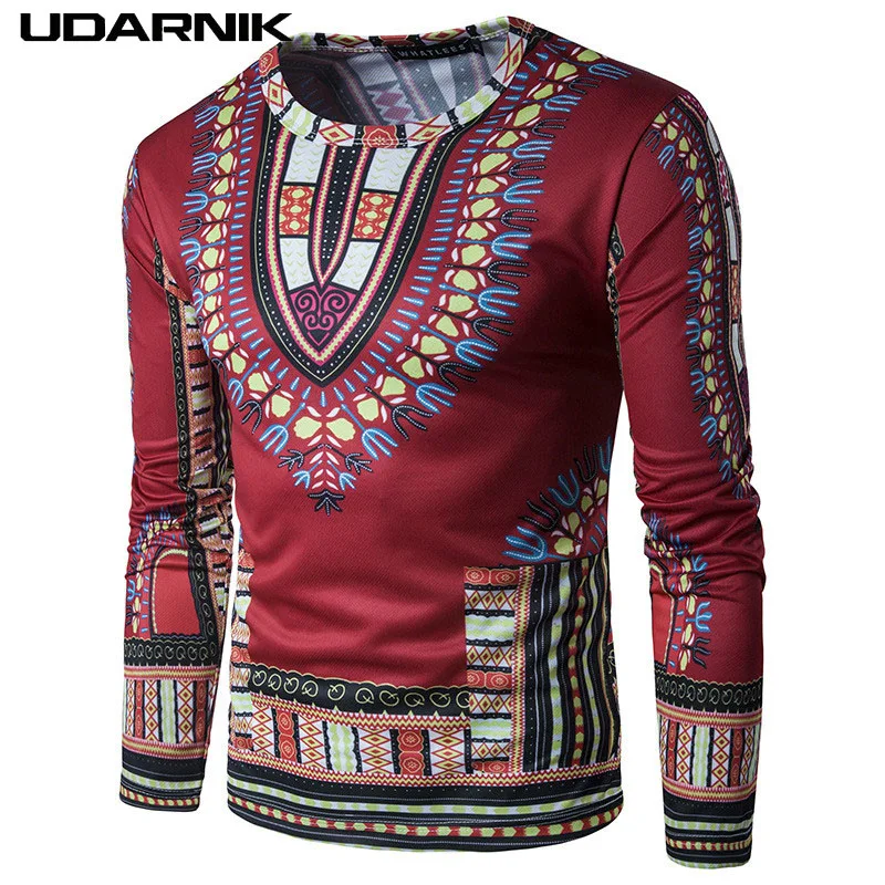 Skup Męska gładka koszulka z długim rękawem Vintage geometryczny wzór O Neck Tee 7 kolorowe koszulki Indian African Tribal Hippie Tribal 809 318
