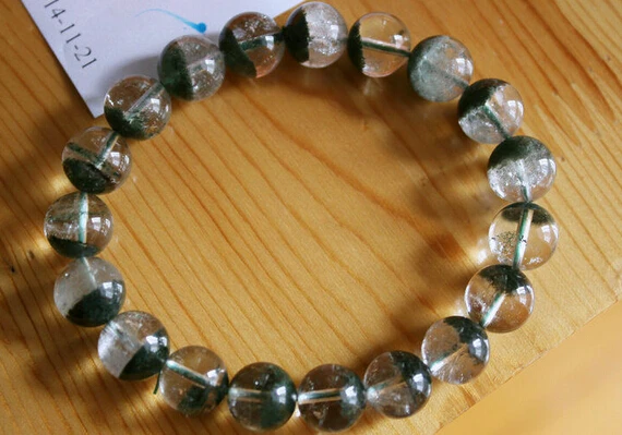 

002013 Natural Green Ghost Phantom Quartz Clear Crystal Stretch Bracelet