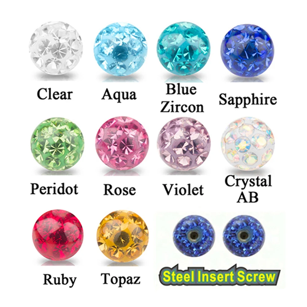 

Crystal Ferido Epoxy Balls Piercing Body Jewelry Replacement For Belly Button Navel Lip Ring Tongue Barbells Insert Steel Screw