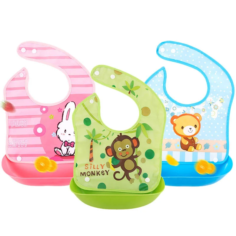 

Waterproof Silicone Feeding Baby Bibs Newborn Cartoon Apron Kids Toddler Adjustable Burp Cloths Cute Animal Meals Pocket Bib