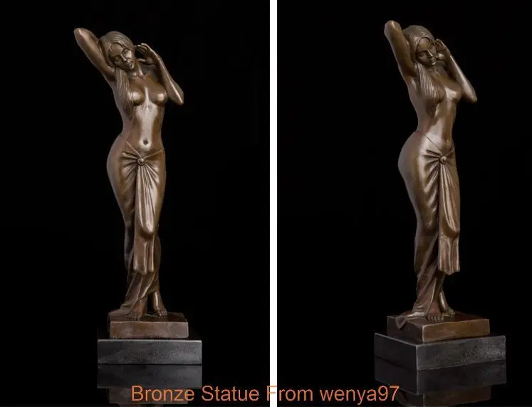 

Art Deco Sculpture Sexy Beautiful Naked Woman Bronze Statue QQ EW
