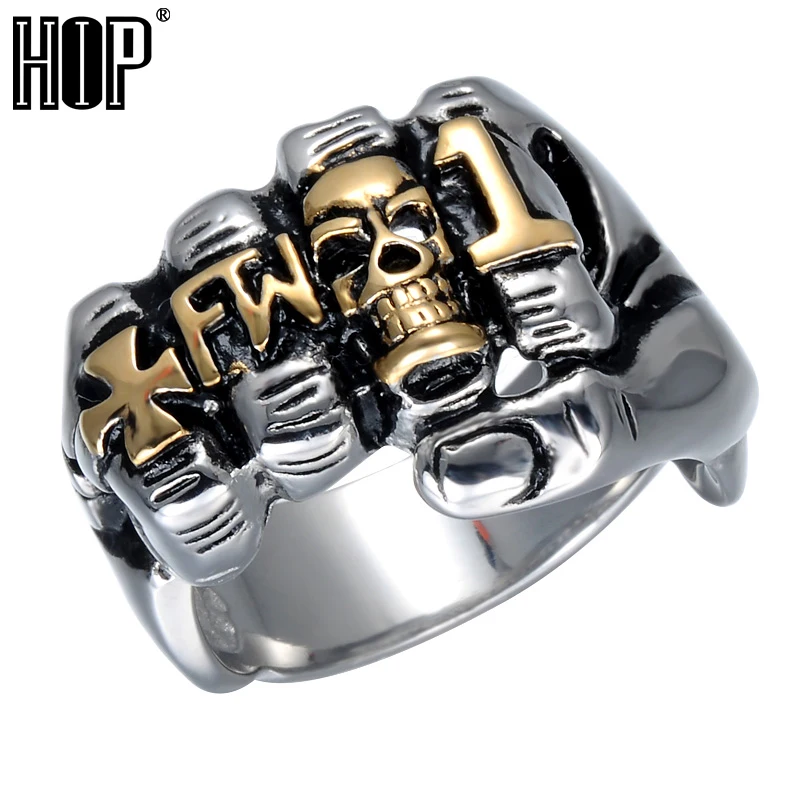 

Hip Cool Fist Finger Biker Ring Punk Gothic Gold Silver Titanium Stainless Steel Unique Skull Rings for Men Jewelry