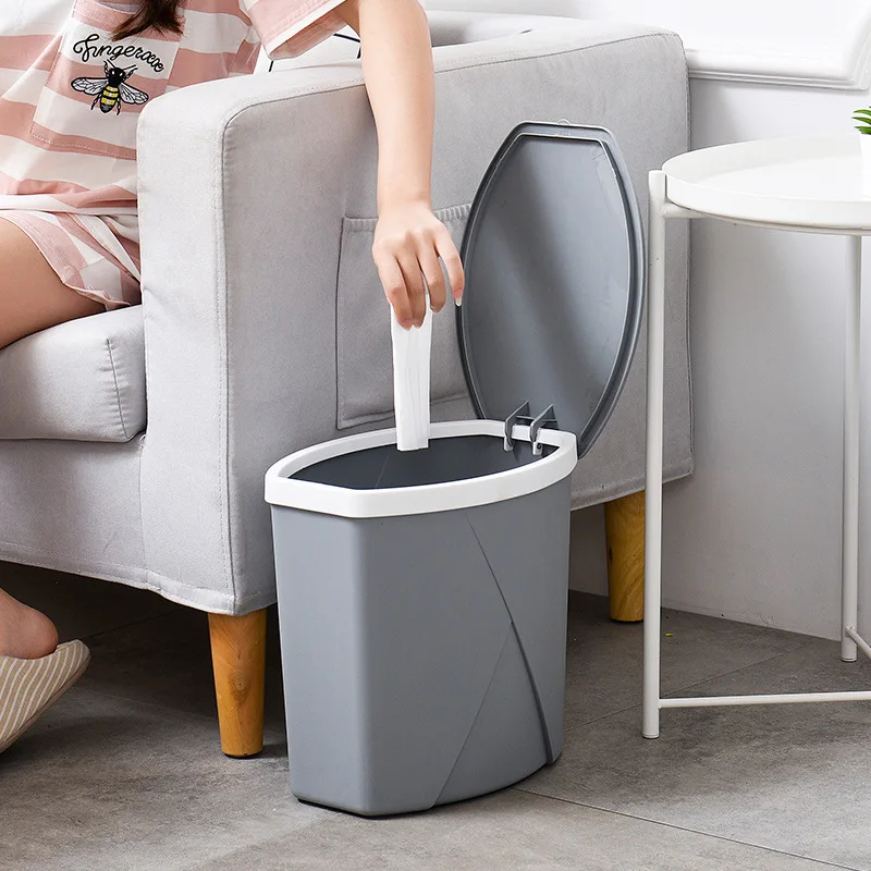 

Pressing Type Plastic Trash Can Household Kitchen Bathroom Living Room Waste Bins