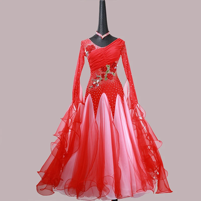 

Ballroom Dance Dress For Women High Quality Competition Dresses Modern Waltz Tango Standard Ballroom Costume red MD1129