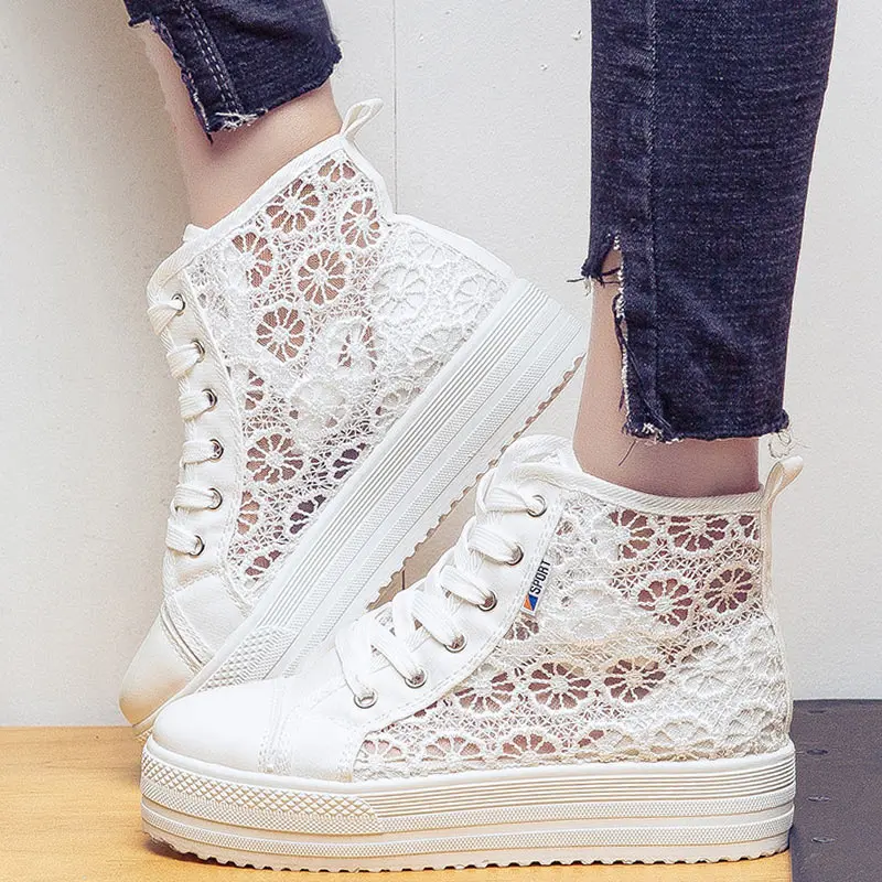 Günstig Mode Turnschuhe Frauen Sommer Air Mesh Atmungsaktive Plattform Schuhe Damen Casual Schuhe Weiß Korb Femme Hohl zapatos de mujer