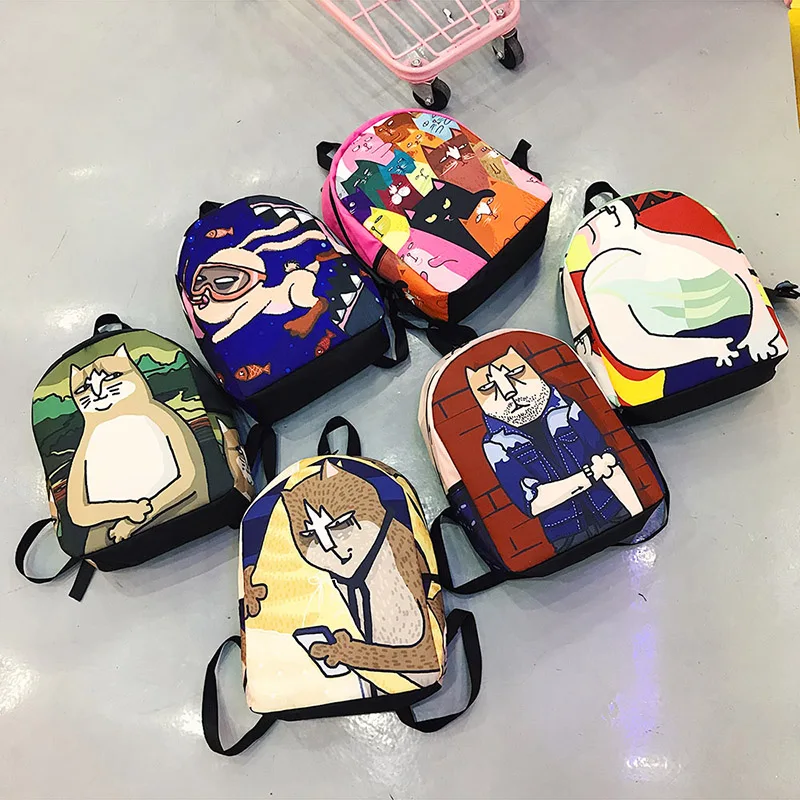 Menghuo Lovely Cat Printing Backpack Women Canvas Backpack School Bags for Teenagers Ladies Casual Cute Rucksack Bookbags (7)