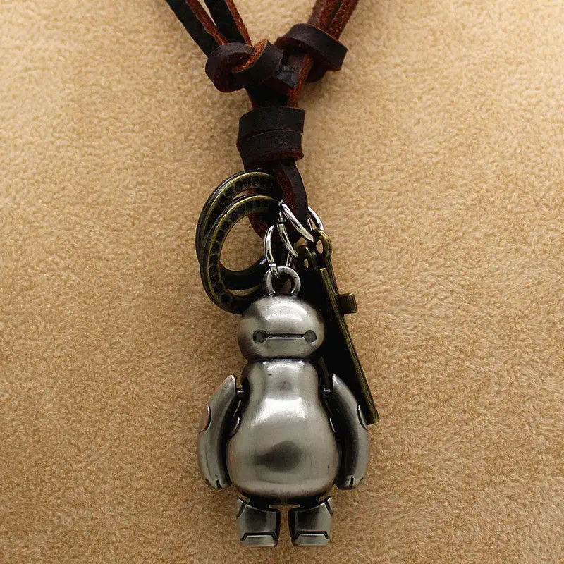 

Good Quality Long Genuine Leather Chain Spaceman Pendant Necklace Sweater Chain Small Robot For Unisex Men Necklace