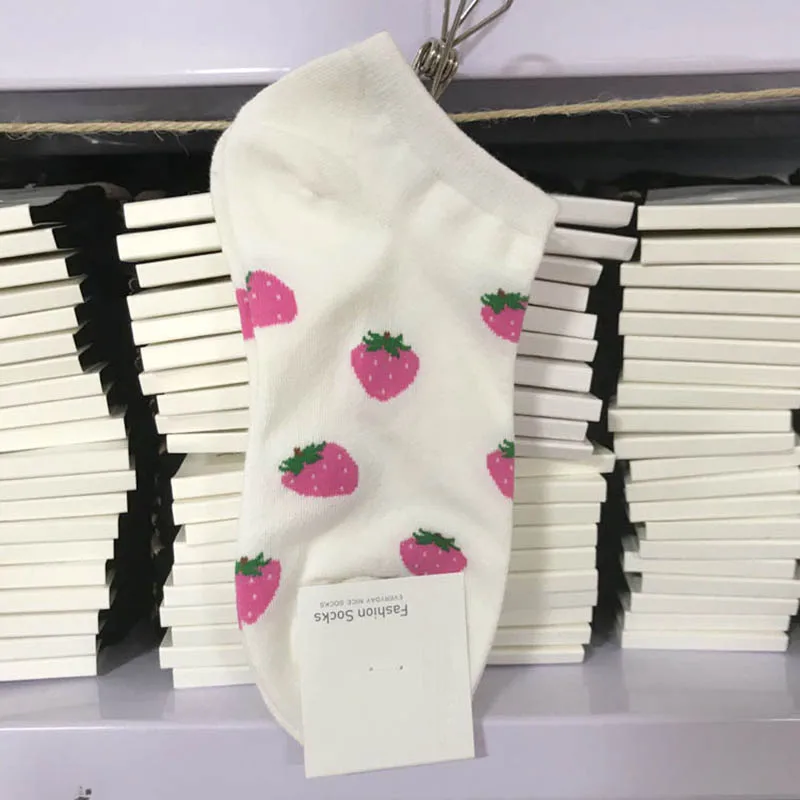 Корейский стиль Для женщин носки хлопковые повседневные Карамельный цвет, носки с рисунками фруктов apple ананас арбуз клубника Harajuku женские