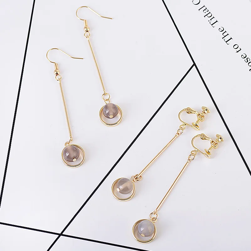 

2017 New Arrival Gold Color Opal Bead Clip on Earrings Without Piercing for Women Party Wedding Elegant Long Bar Earrings Bijoux