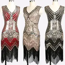 Горячая Распродажа дешево женское платье в стиле Гэтсби, украшенное бусинами 1920 s, винтажное платье в стиле АР-деко, Tassle юбка 2XL
