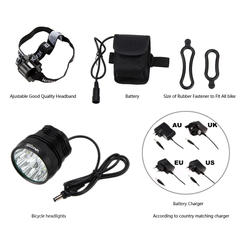 Cheap Rechargeale 30000LM 14x XM-L T6 LED Bicycle Bike Lights Head Light Torch Lamp +6*18650 Battery + Headband 5