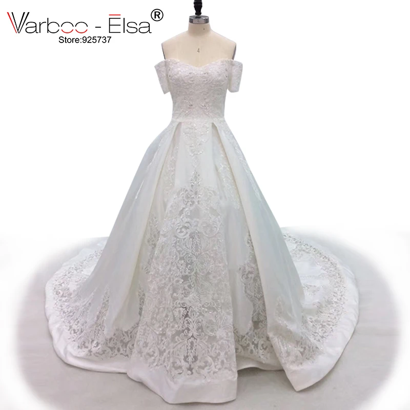 Свадебное платье VARBOO_ELSA белое кружевное сатиновое с блестками и