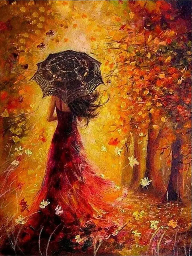 DIY Oil paint Girl With Umbrella Diamond Painting