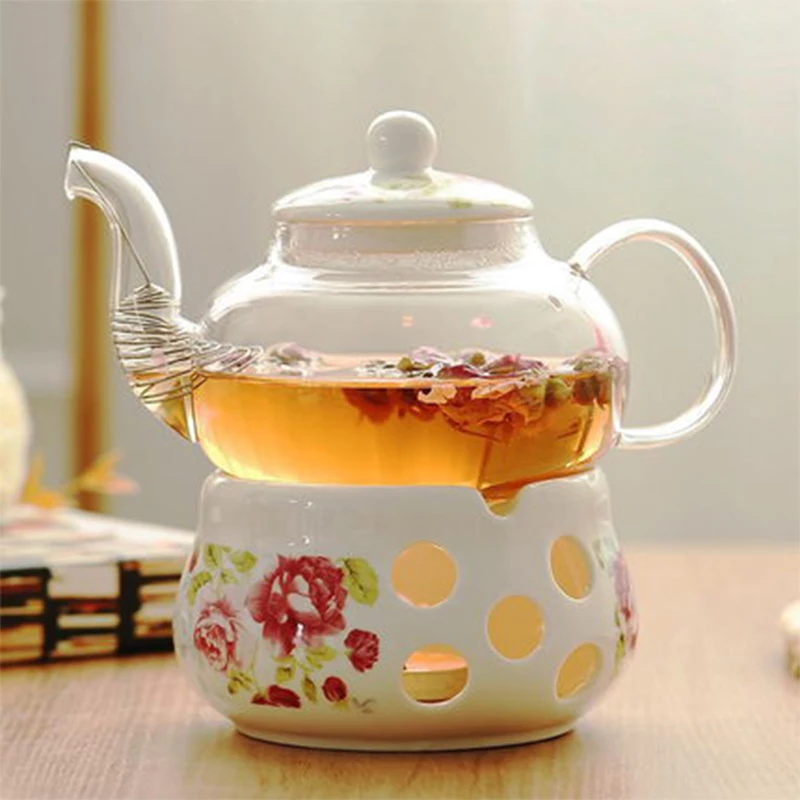 New Candle Heating Flower Teapot With Base European Style Ceramic