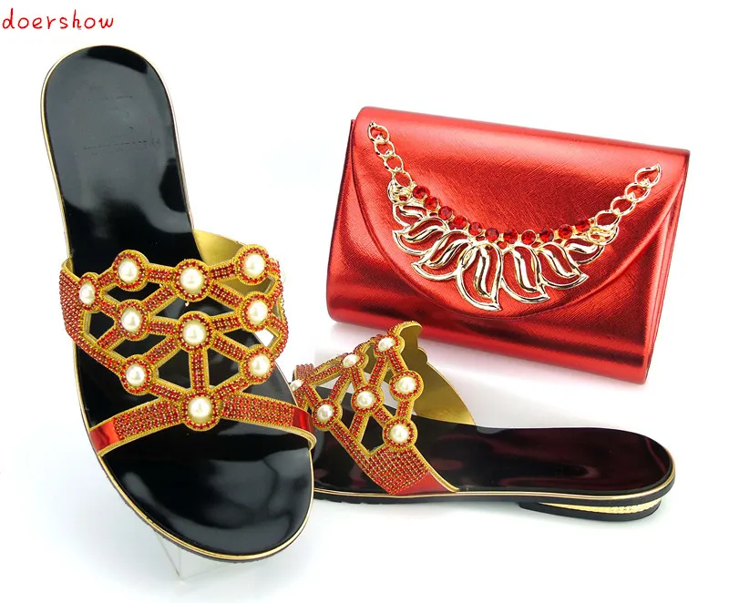 

doershow Shoes and Bag To Match Italian Nigerian Party Shoes and Bag Set Decorated with Rhinestone Wedding PYS1-1