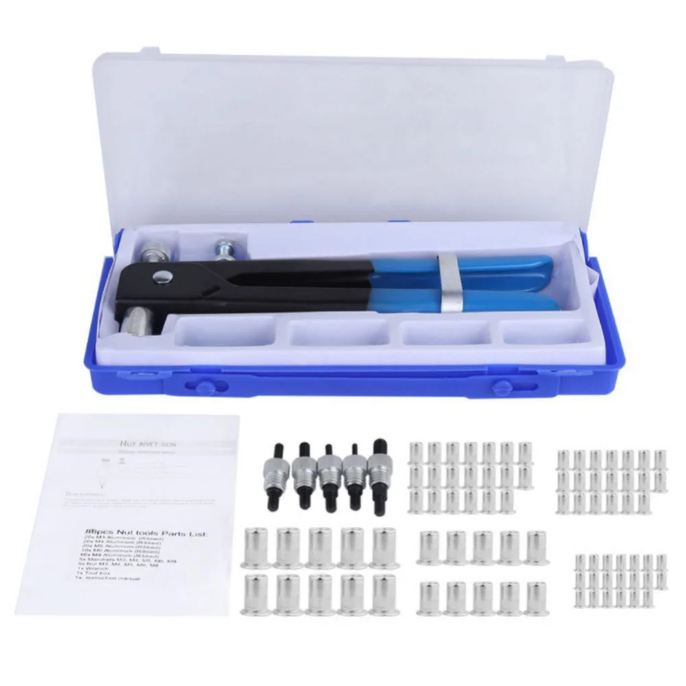 

106pcs/set Aluminum Alloy M3-M8 Blind Heavy Duty Rivet Gun Nut Threaded Insert Hand Riveting Kit Riveter Nutsert Repair Tools