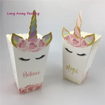 

12pcs/lot Rainbow Unicorn Popcorn Box Wedding Party Case Gift Box Kids Favor Birthday Baby Shower Decorations Supplies