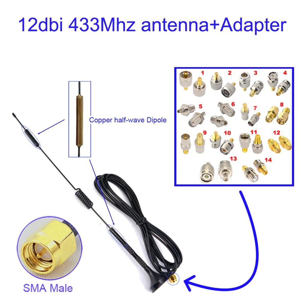 1 компл. 12dbi 433 МГц антенна SMA мужской усилитель+ RF разъем адаптера SMA женский к ts9 CRC9 N F BNC TNC ТВ мужской женский