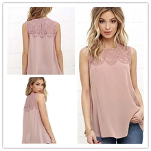 50 шт./лот, новинка, женская летняя футболка, европейский и американский стиль, сексуальная, открытая, кружевная, прошитая, шифон, без рукавов, повседневные топы, футболка