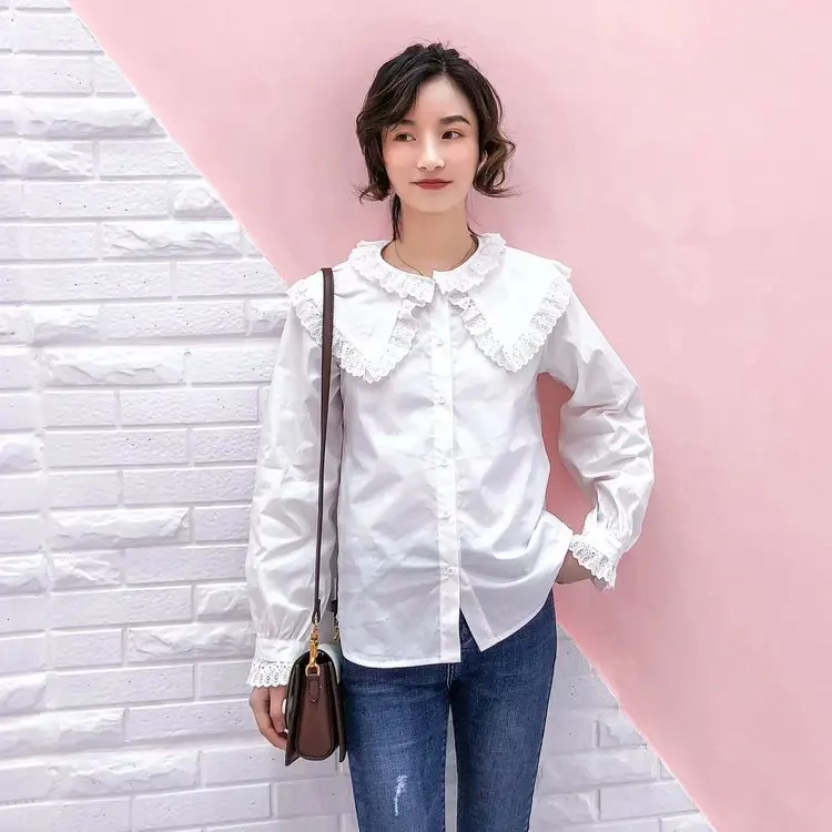 KYQIAO Милая рубашка Лолита 2020 mori girls осень весна японский стиль кружевной воротник