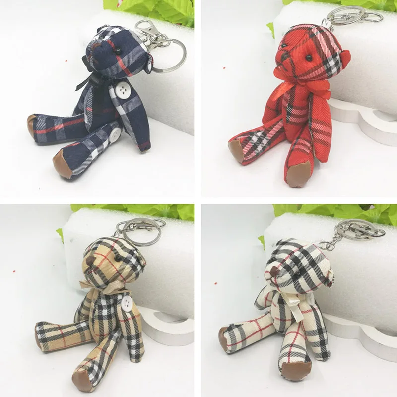 

1Pcs 11CM Grid Clothes Jointed Teddy Bear With Bow/Button Stuffed Doll Urso De Pelucia Oso Dolls cellphone bag key chain
