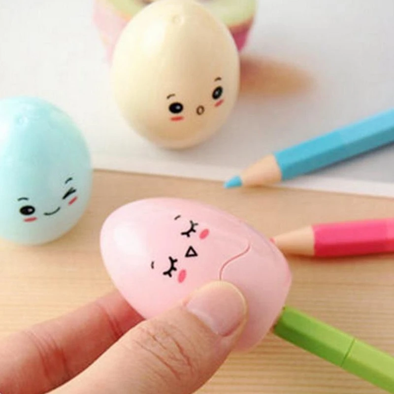 Pack of 3 Kawaii Cartoon Plastic Single Hole Egg Pencil Sharpener 3 Color