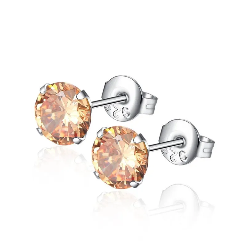 

SHUANGR 2017 New Silver Color Stud Earrings Round Zircon CZ Fashion Jewelry Crystal Studs for Women Men Drop Shipping