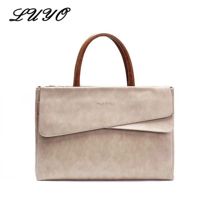 Free Shipping  LUYO Genuine Leather Laptop Luxury Handbags Women Bags Designer Female Top-handle Bag Neutral Postm