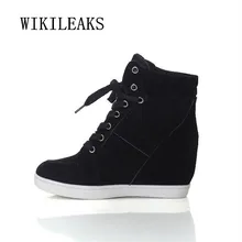 2019 Casual Shoes Women Height Increasing Platform Sneakers Wedges Shoes For Woman Lace-up High Top Genuine Suede Women Shoes cyabmoz women high heels platform shoes wedge genuine leather height increasing lace up low top party ladies shoes zapatos mujer