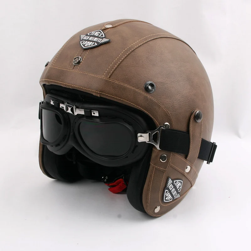 Casco Moto Aperto Retro Cruiser Vintage Chopper Scooter Cafe Racer Casco Moto In Pelle 3/4 Casco Aperto