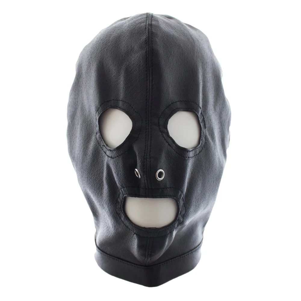 Black Leather Sex Mask Exposed Eyes Whit Mouth Bdsm Mask Adult Sex Toys