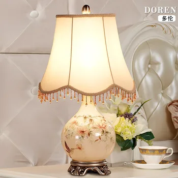 

TUDA 34X56cm Free Shipping American Vintage Style Table Lamp Glass Table Lamp Hand Painted Flower Vase Table Lamps E27