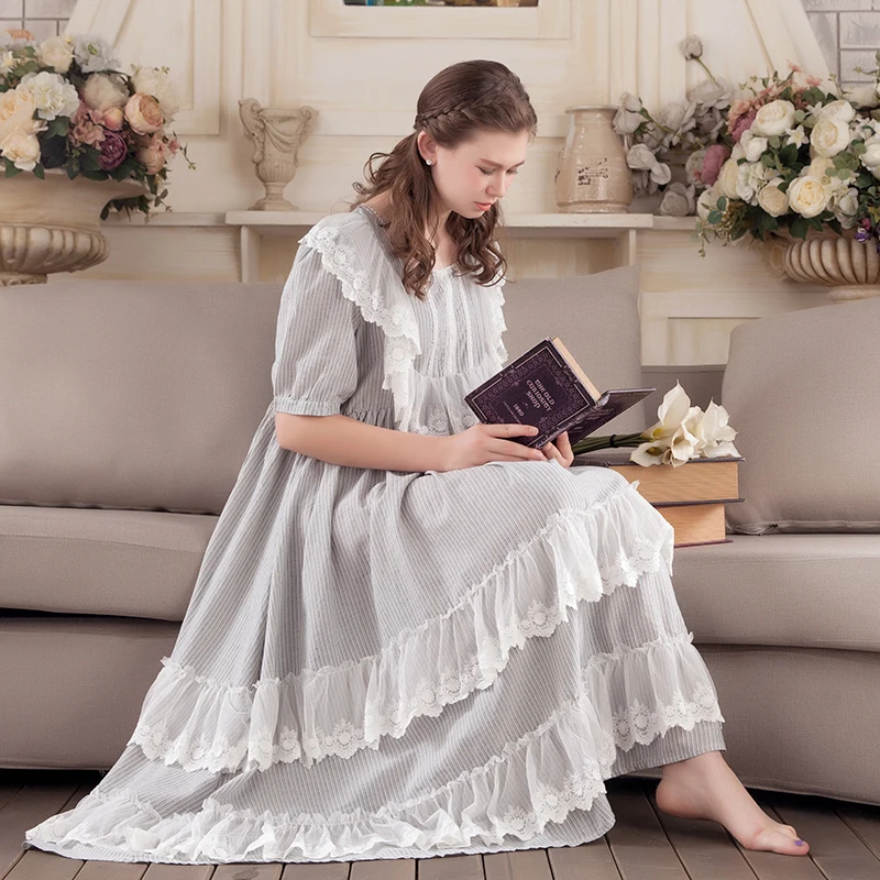 Женская ночная рубашка кружевное Хлопковое платье винтажное принцессы|lace cotton