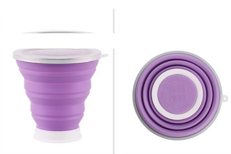 DHL 50 шт Складная чашка многоцветная портативная 320 мл силиконовая чашка кофе - Цвет: purple