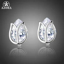 AZORA Princess, белое золото, цвет лотоса, женские серьги-гвоздики, женские свадебные, прозрачные, кубический цирконий, камень, ювелирные изделия, аксессуары, TE0312