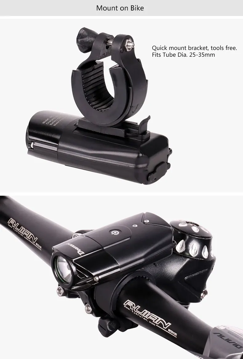 Top Deemount BCL-210 Bicycle Headlight Cycling R3 L2 LED Front Lighting USB Charge Touch Switch Water Proof Handlebar Lantern 8 Top Deemount BCL-210 Bicycle Headlight Cycling R3 L2 LED Front Lighting USB Charge Touch Switch Water Proof Handlebar Lantern 8