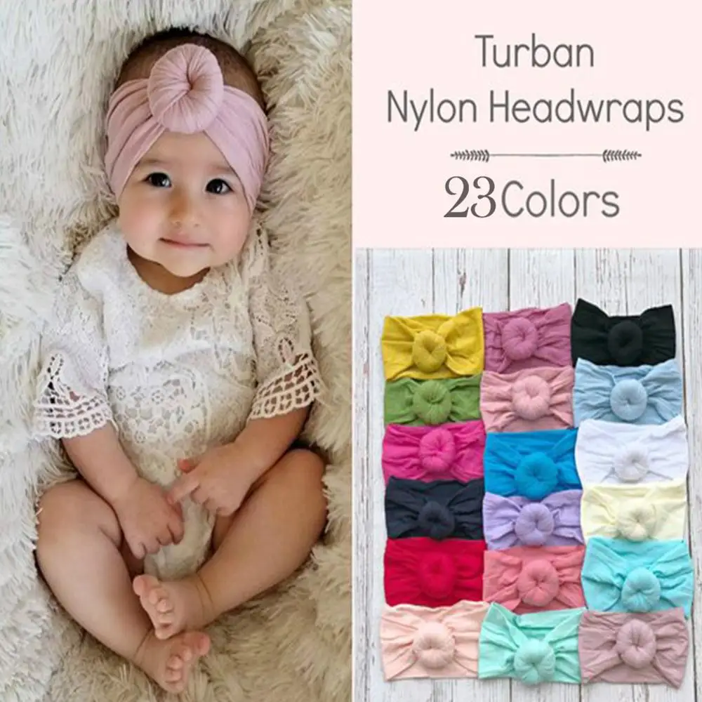 

2019 New 23 Colors Infant Headband Girls Round Knot Nylon Head Wrape Elastic Cotton Turban Kids Birthday Shower Hair Accessories