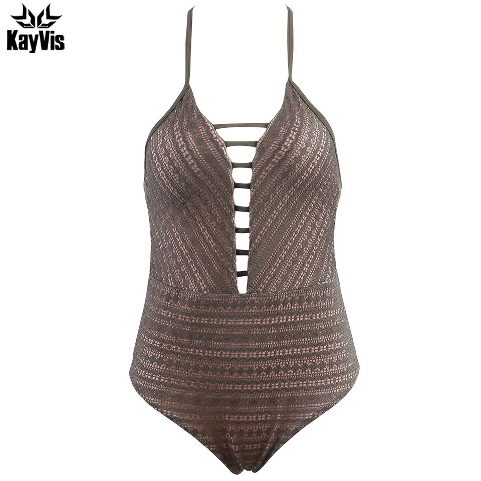 

KayVis One Piece Swimsuit 2019 Sexy Ladies Swimwear Women Halter Bodysuit Bathing Suit Vintage Beach Wear Print Bandage Monokini