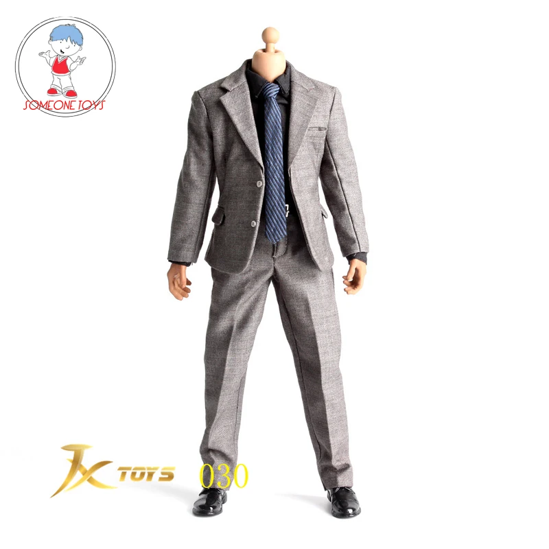

1/6 Scale Male Soldier Western Suit Set Grey Color Clothes With Leather shoes Belt Socks Model 12 inches Action Figure Accessory