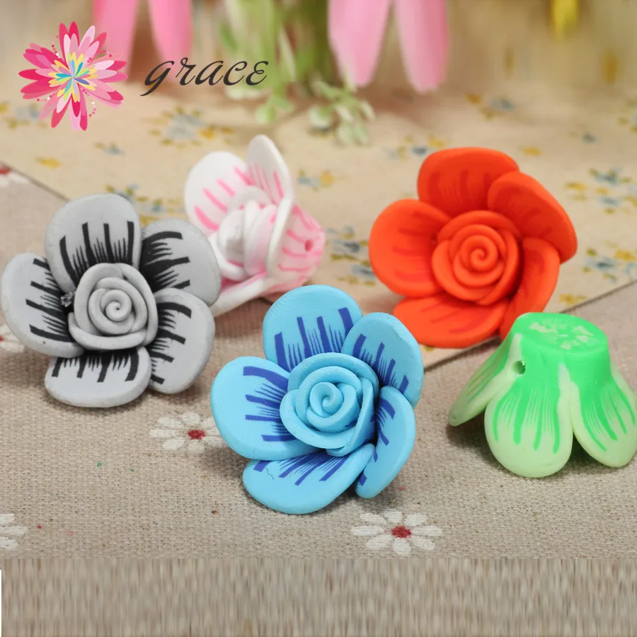 15pcs/lot 20 23mm Polymer Clay Fimo Flowers Beads Clearnance Selling ...