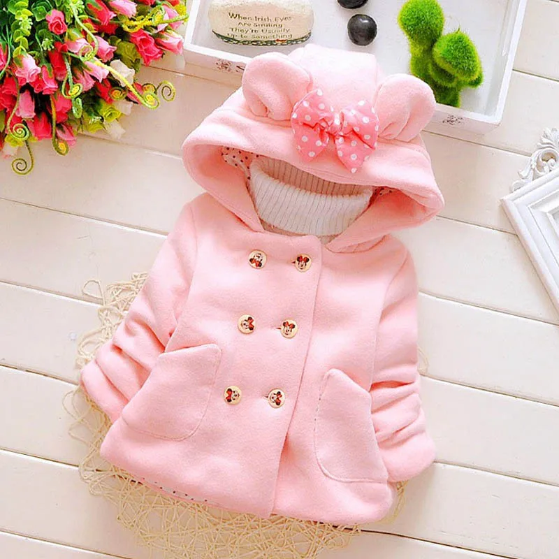 

BibiCola winter baby girls coat clothes girls thermal cartoon hooded jacket bowknot clothing infant thick warm outerwear jacket
