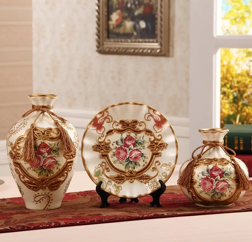 Three sets of luxury European style ceramic vase Home Furnishing